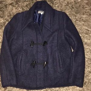 NWOT Navy coat, never worn, zipper, hooks/button